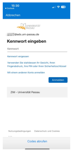 Outlook Mobile unter IOS einrichten -Kennwort