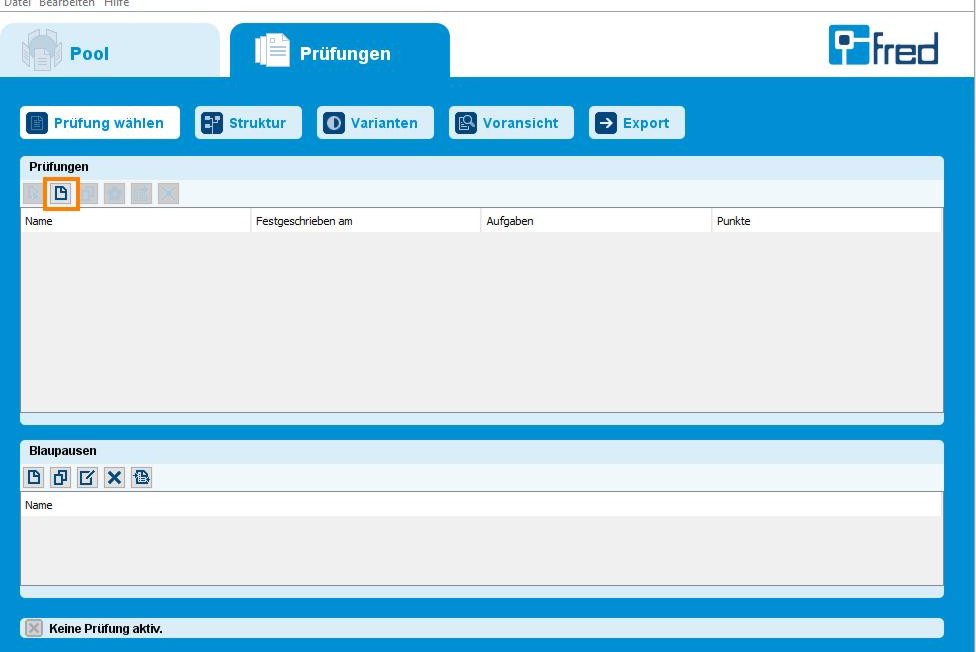 Neue Pr&uuml;fung anlegen