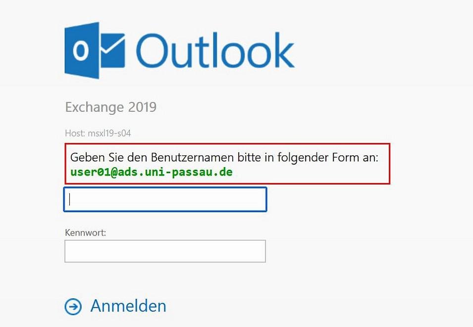 Kennwort und Passwort für Outlook