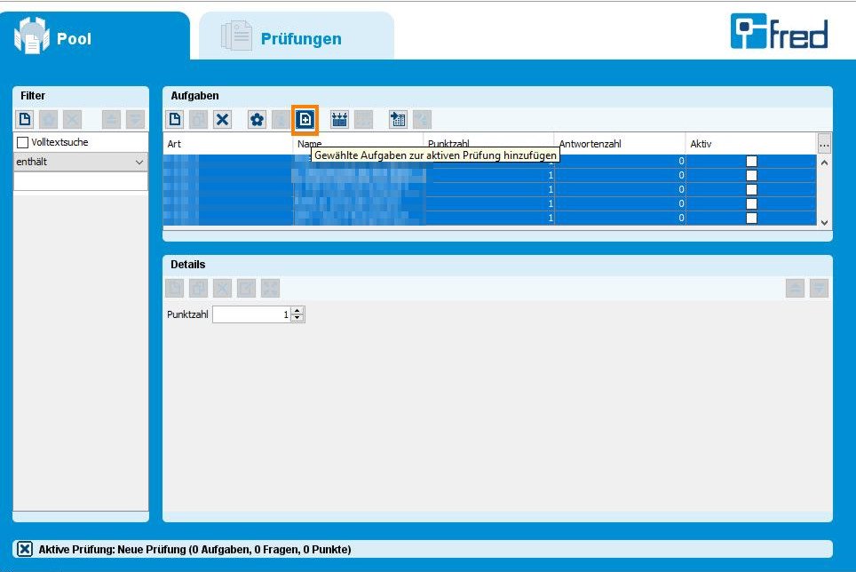 Gew&auml;hlte Aufgaben zur aktiven Pr&uuml;fung hinzuf&uuml;gen