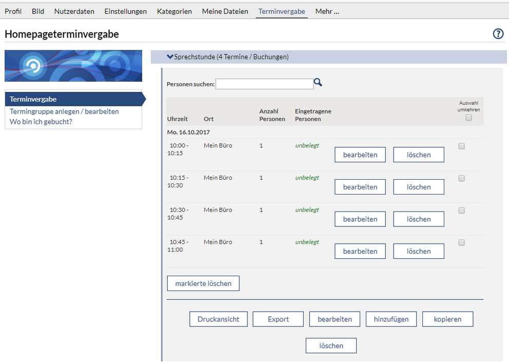 Terminvergabe in Stud.IP