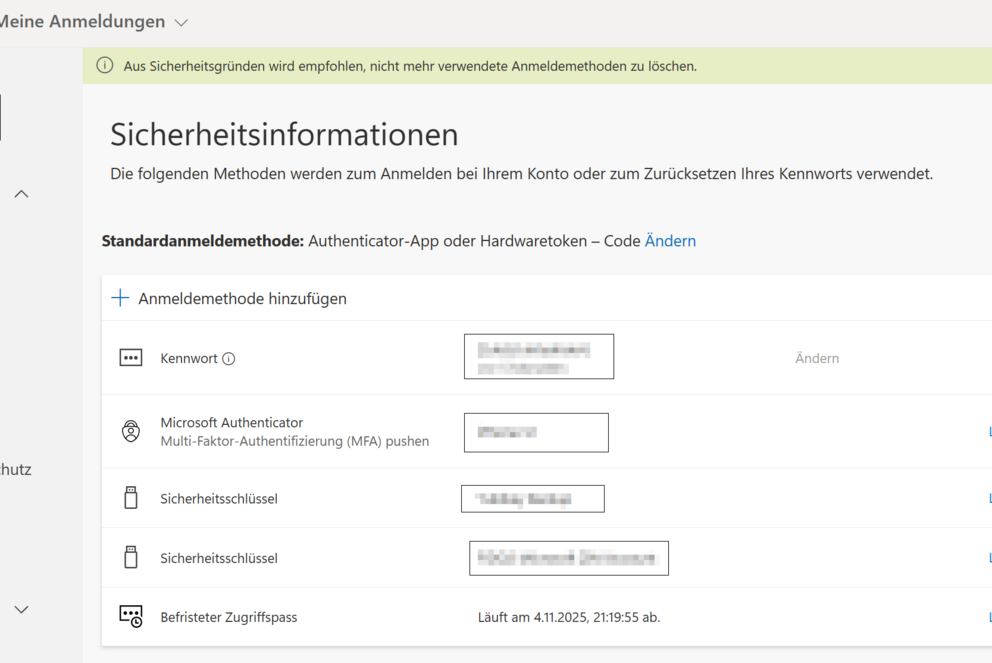 Bild Übersicht Sicherheitsinformationen mit TAP
