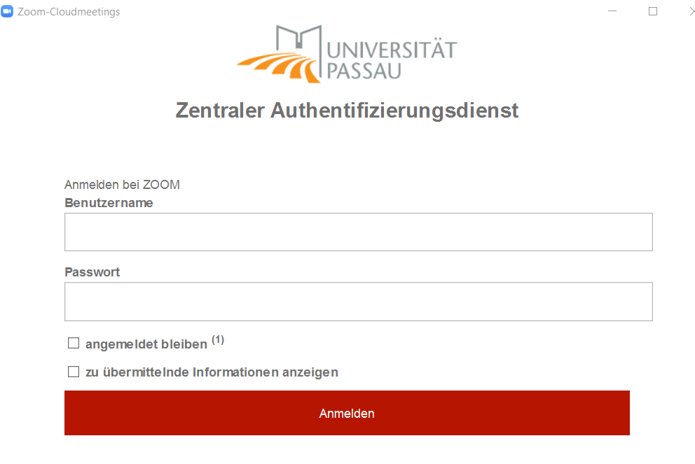 Beim Zentralen Authentifizierungsdienst der Universität Passau mit ZIM-Kennung anmelden