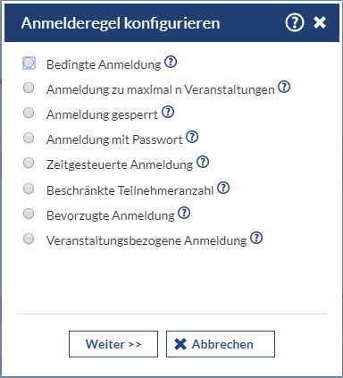 Anmelderegeln für ein Anmeldeset festlegen