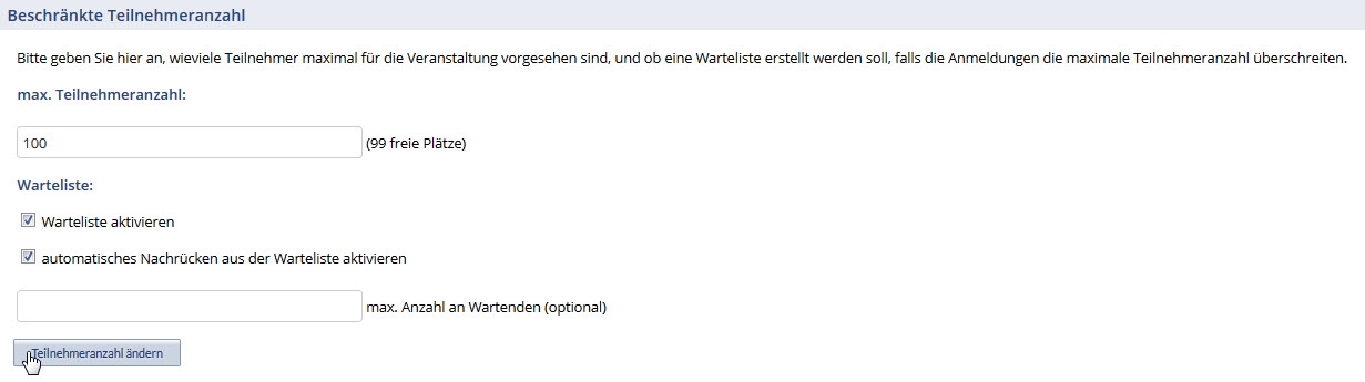 Beschr&auml;nkte Teilnehmerzahl Schritt 2