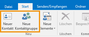 Neue Kontakte oder Neue Kontaktgruppe hinzufügen