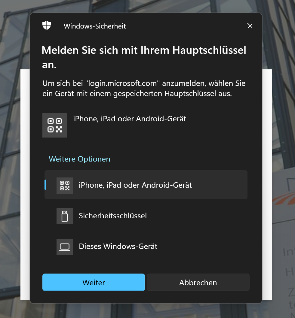 FIDO2 Methode andere Geräte auswählen