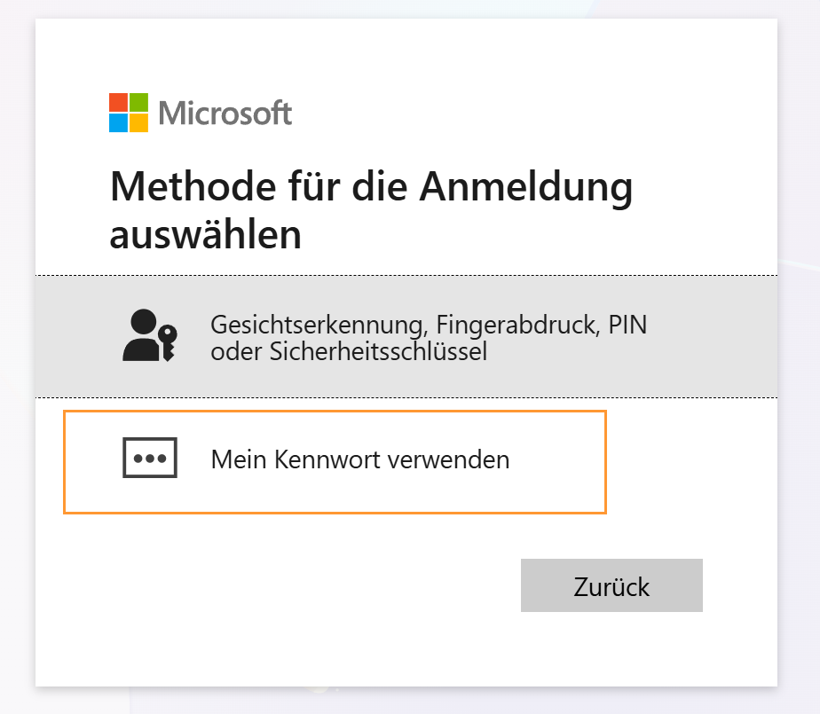 Darstellung mit Kennwort anmelden