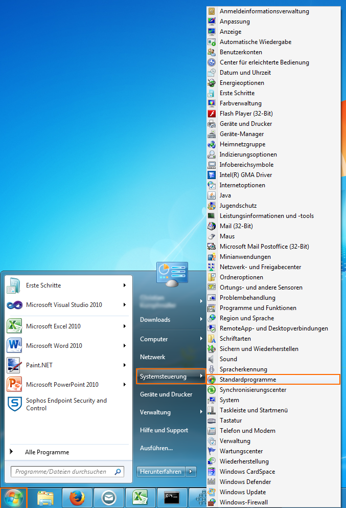 [Translate to Englisch:] [Translate to Englisch:] Variante 2: Standardprogramme über die Systemsteuerung öffnen