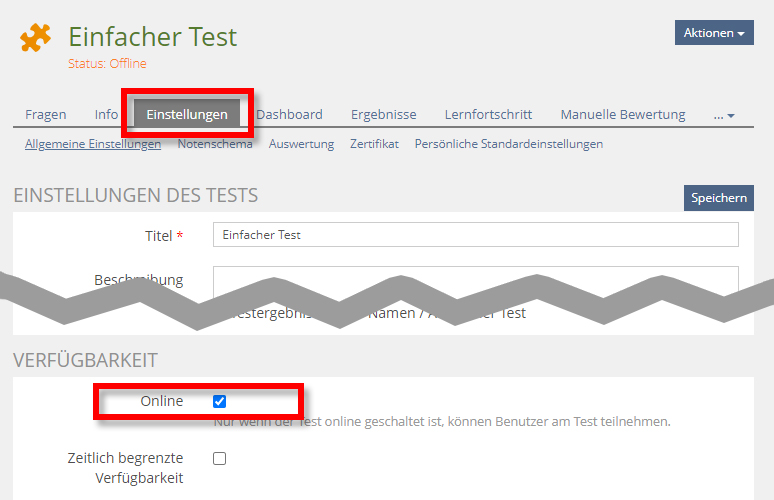 Test online setzen