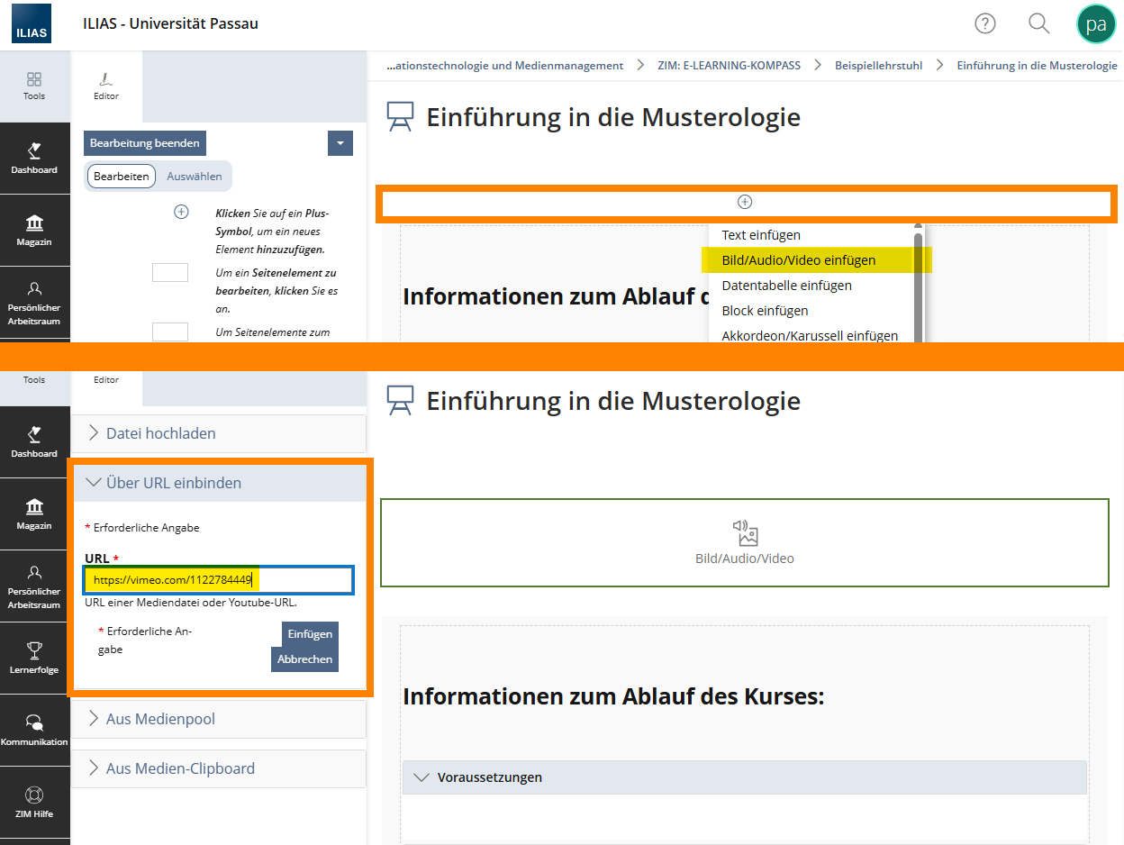Videos aus Vimeo einbinden per Bild/Audio/Video