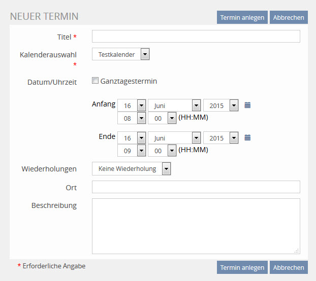 Neuen Termin anlegen Neuen Termin anlegen